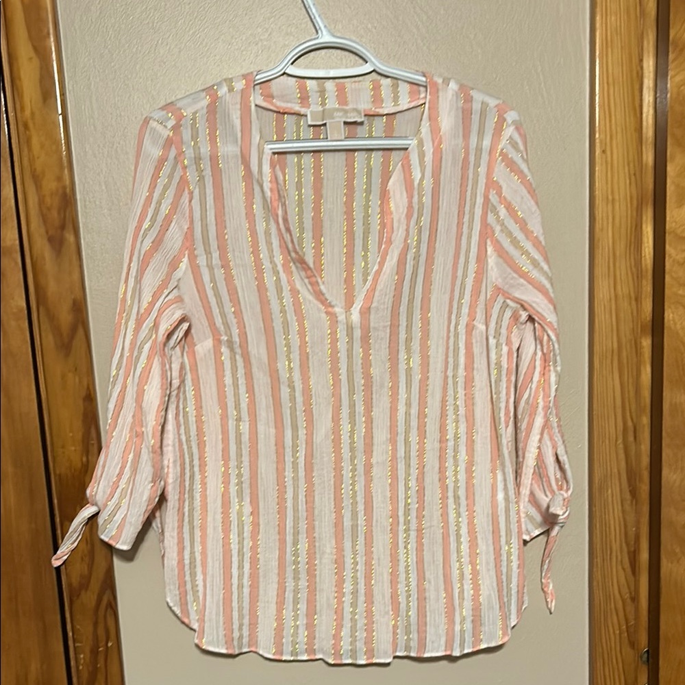 MICHAEL Michael Kors Pink 3/4 Sleeve Tie Front Blouse